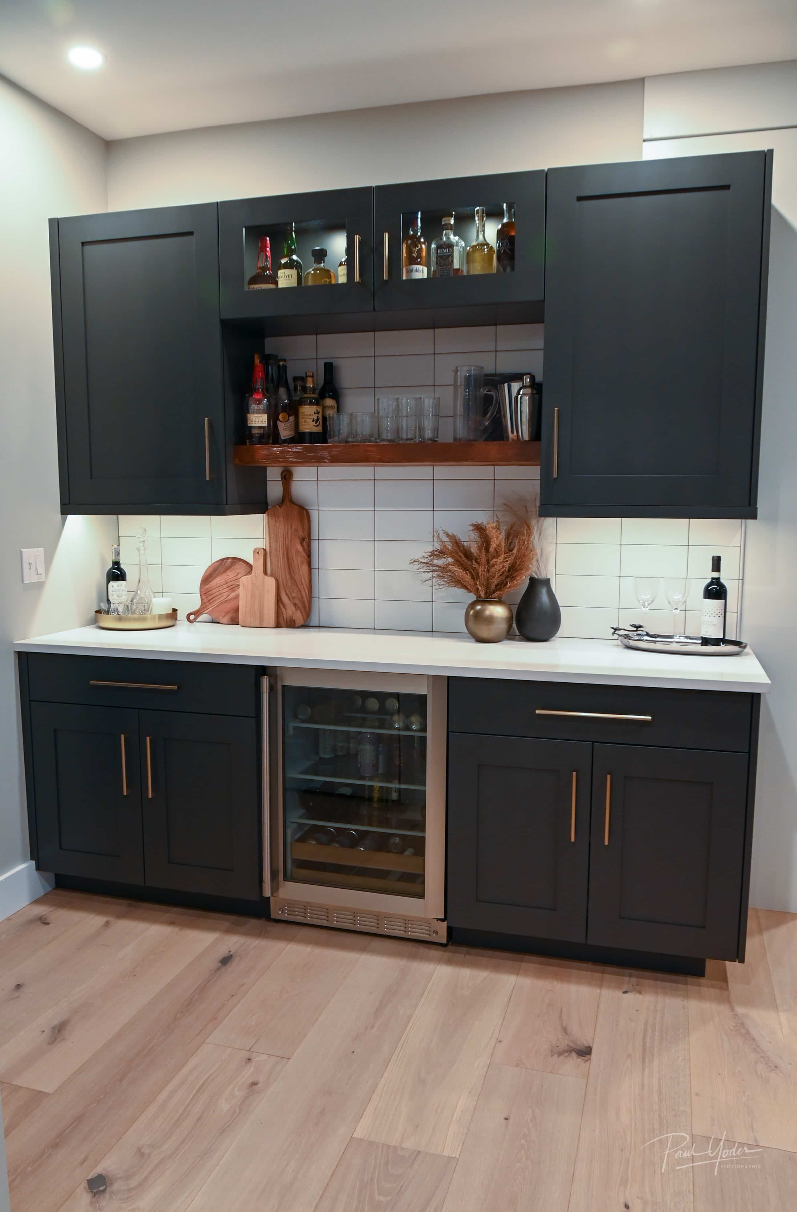 kitchen nook with wine cooler